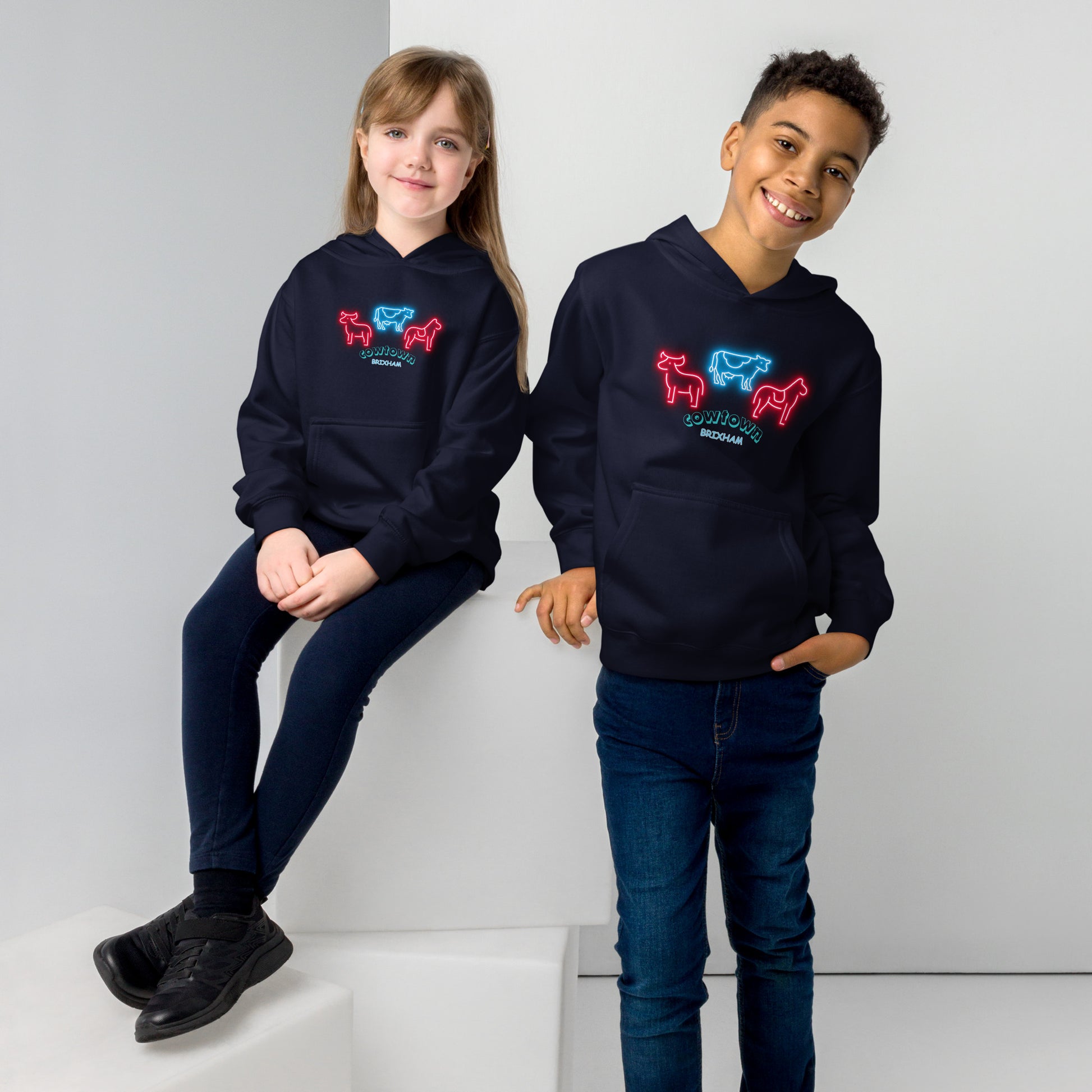 BRIXHAM BM Cowtown Kids fleece hoodie two kids navy