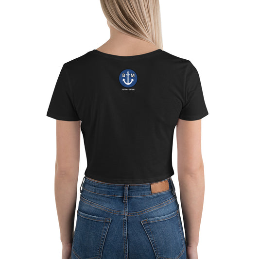 BRIXHAM BM Trawler Women’s Crop Tee back with BM logo black
