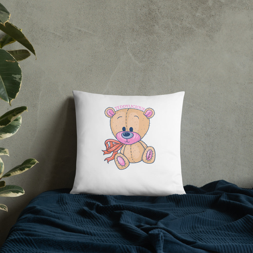 Teddylicious "Penny" Teddy Bear Pillow white 18 x 18