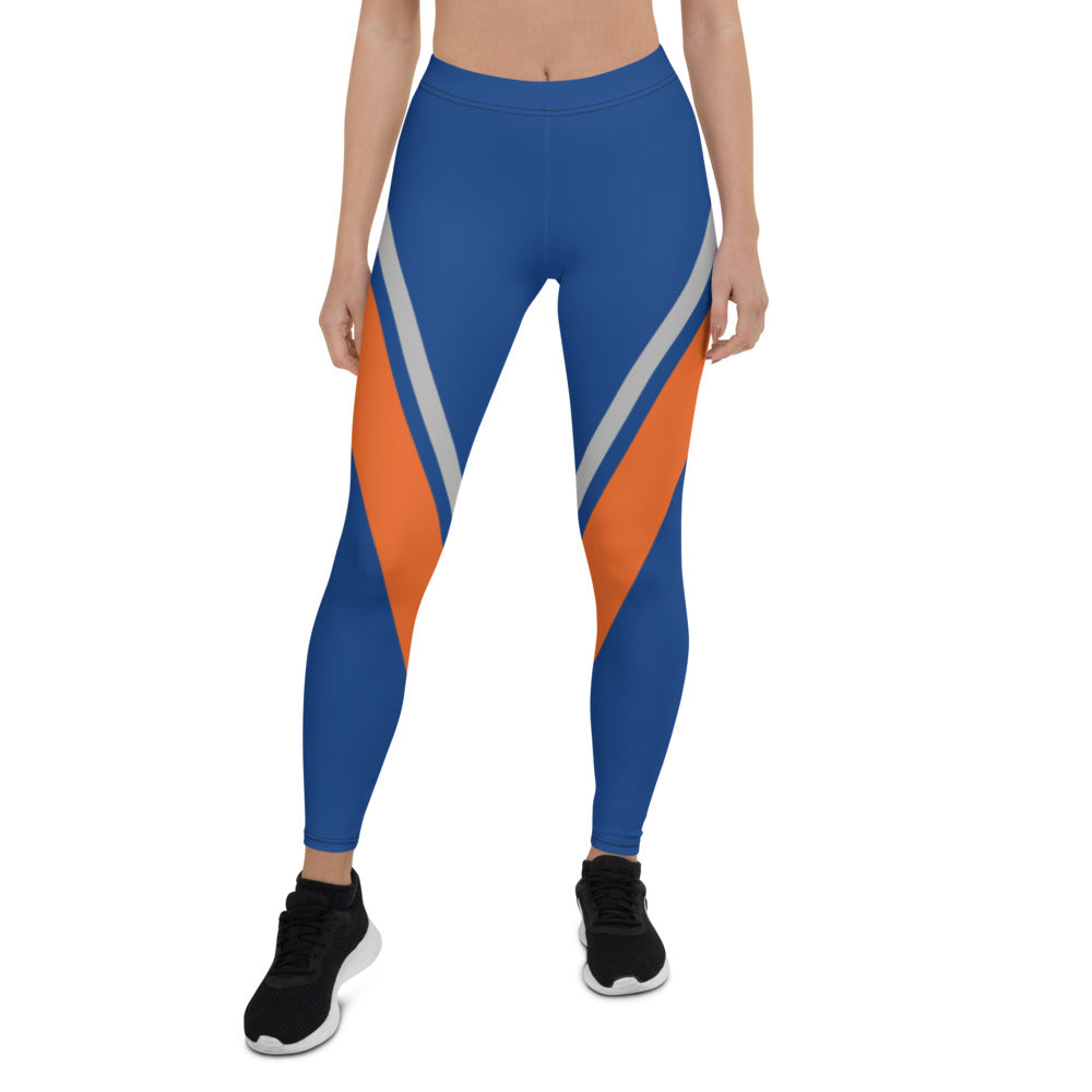 Athletic Authority "Blue Orange Grey Cross stripes" Leggings