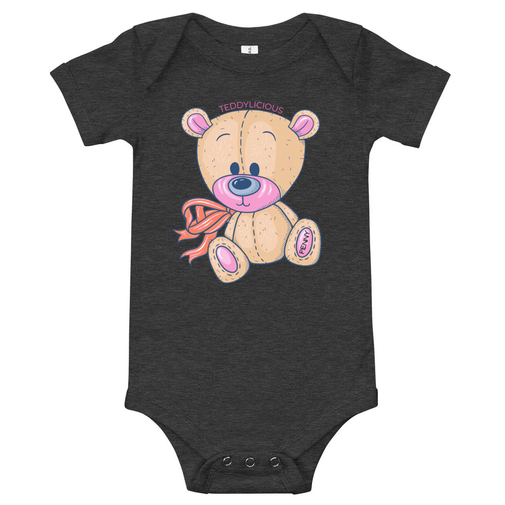 Teddylicious "Penny" Teddy Bear Baby Short Sleeve Onesie dark grey
