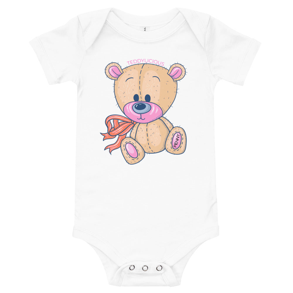Teddylicious "Penny" Teddy Bear Baby Short Sleeve Onesie white