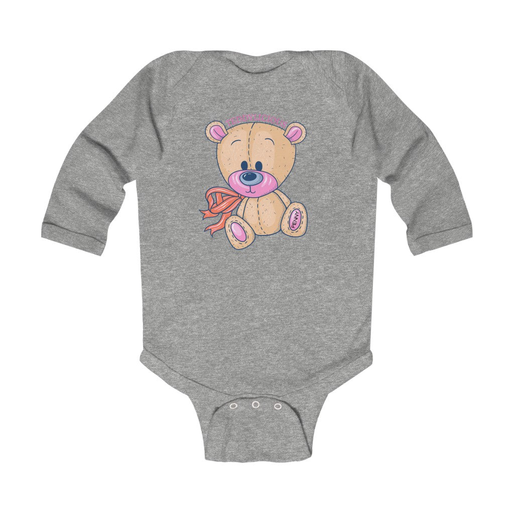 Teddylicious "Penny" Teddy Bear Baby Long Sleeve Onesie dark grey