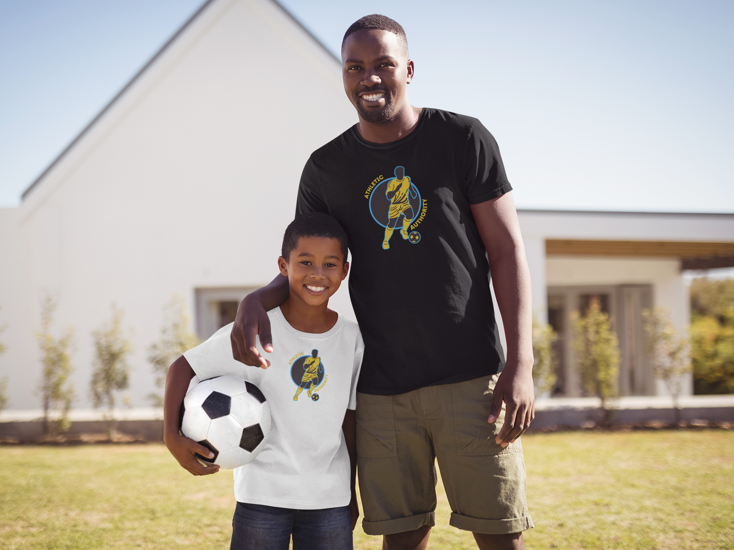 Athletic Authority" Soccer Yellow Blue" Unisex Tri-Blend Short sleeve t-shirt