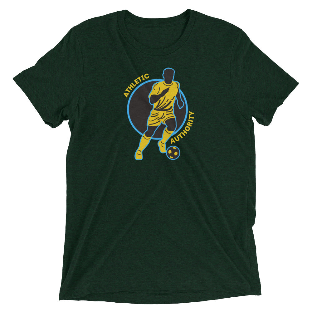 Athletic Authority" Soccer Yellow Blue" Unisex Tri-Blend Short sleeve t-shirt