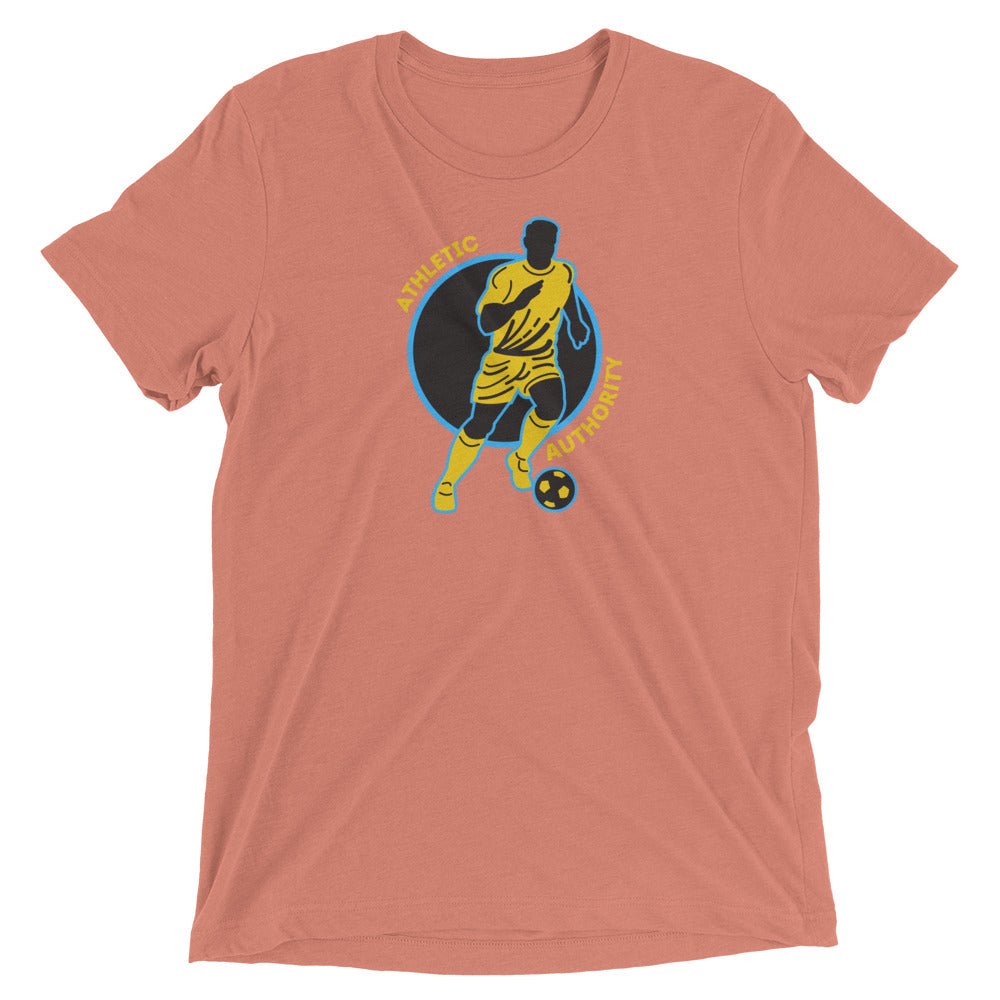 Athletic Authority" Soccer Yellow Blue" Unisex Tri-Blend Short sleeve t-shirt