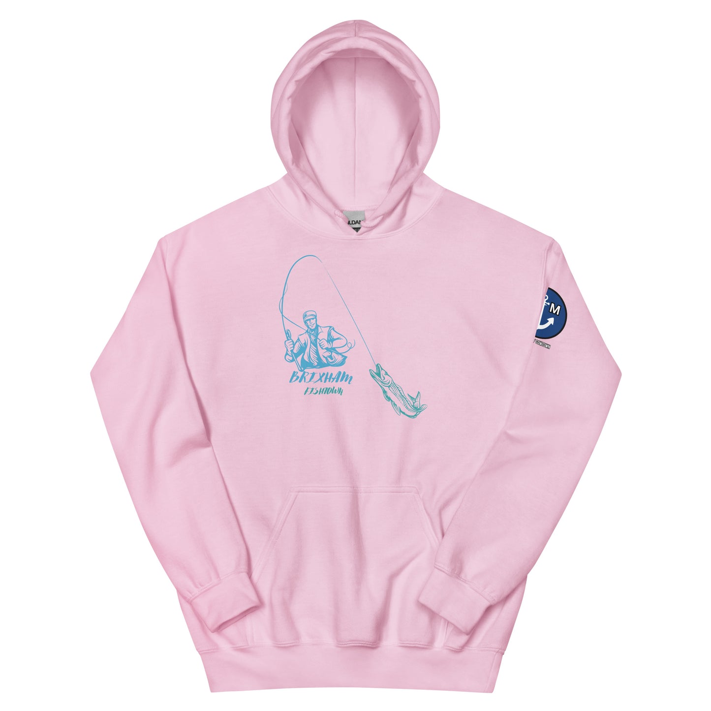 BRIXHAM BM Fishing Unisex Hoodie front pink