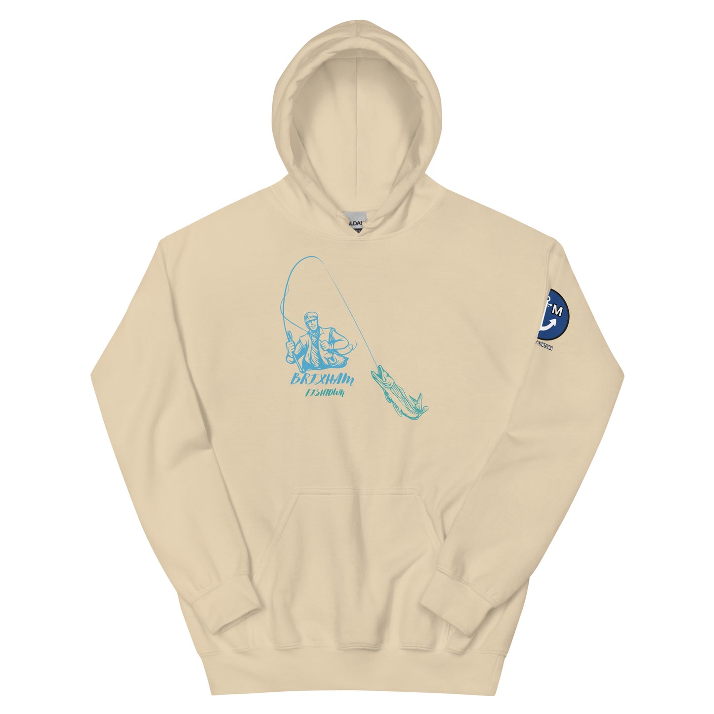 BRIXHAM BM Fishing Unisex Hoodie front sand