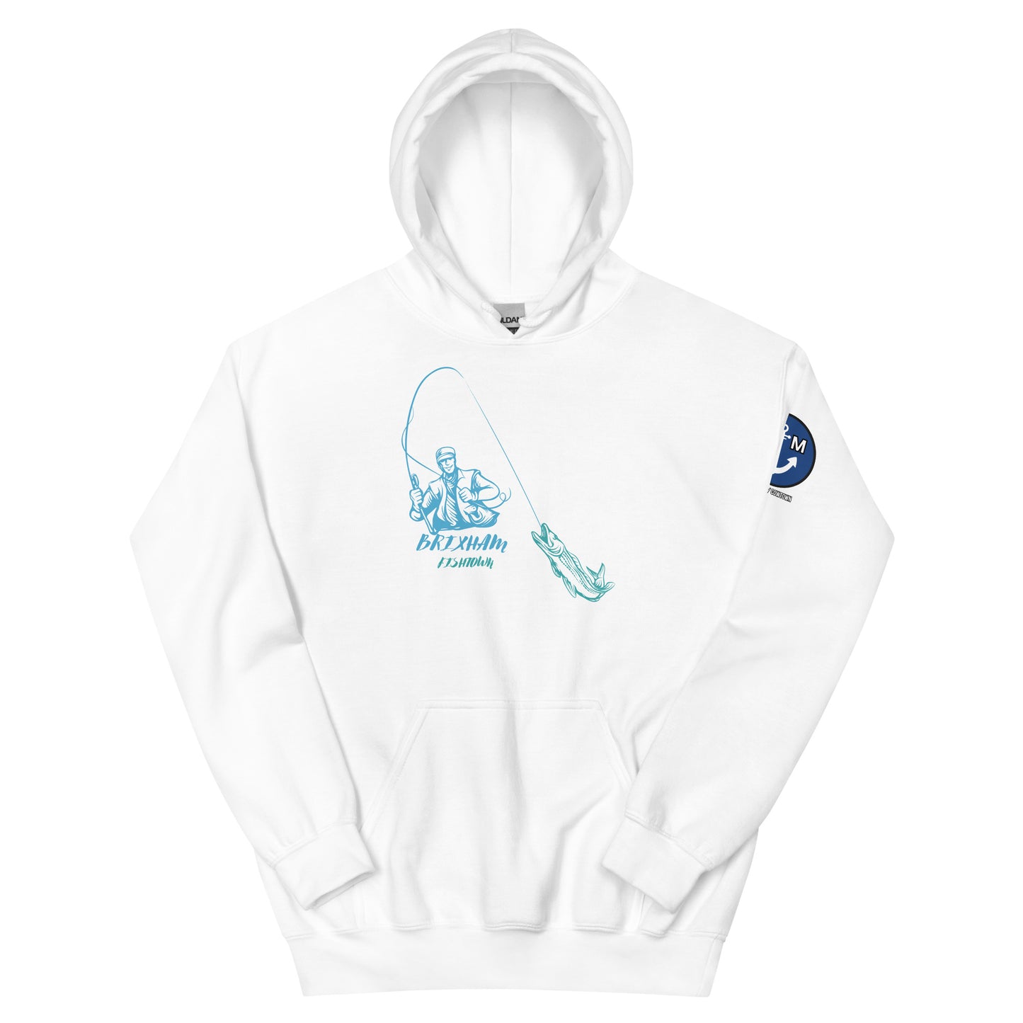 BRIXHAM BM Fishing Unisex Hoodie front white