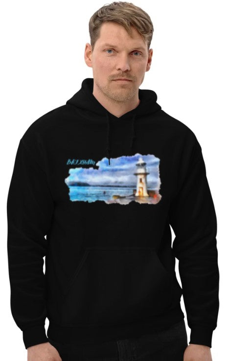 BRIXHAM BM Lighthouse Unisex Hoodie back black model