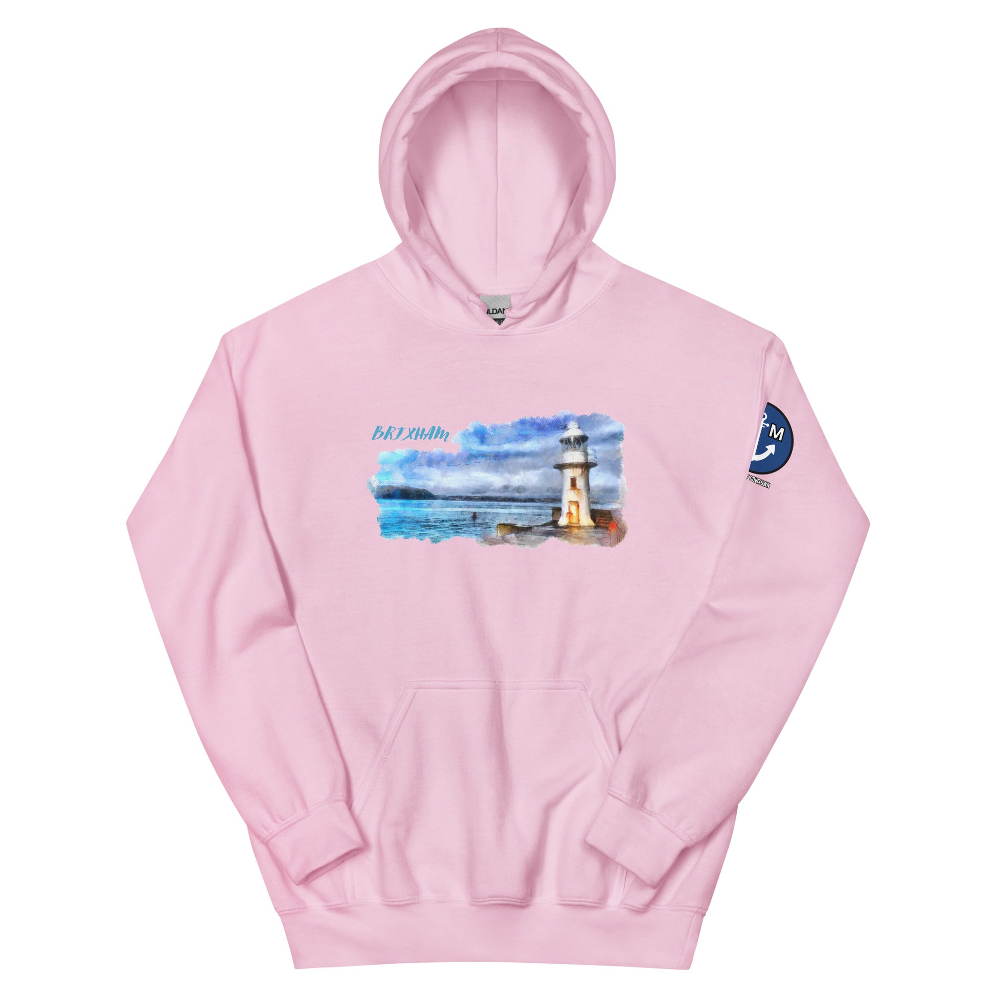 BRIXHAM BM Lighthouse Unisex Hoodie front pink