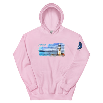 BRIXHAM BM Lighthouse Unisex Hoodie front pink