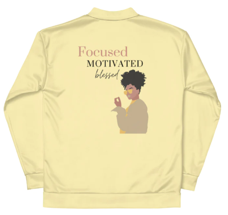 MYNYHUB Focused Motivated Blessed bomber jacket back1