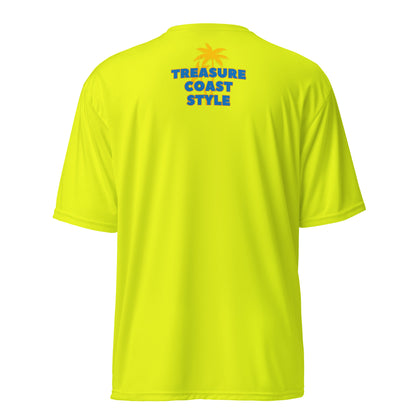 TC Style Enjoy Winter Unisex performance crew neck t-shirt neon green back with logo