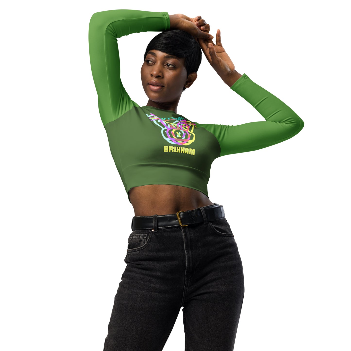 BRIXHAM BM Cowtown Recycled long-sleeve crop top duo green front