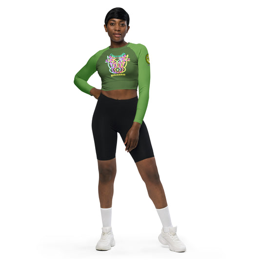 BRIXHAM BM Cowtown Recycled long-sleeve crop top duo green front
