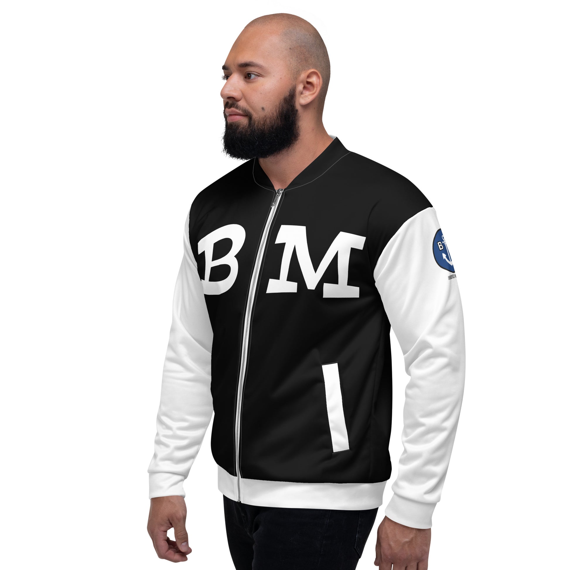 BRIXHAM BM Unisex Bomber Jacket left side with logo