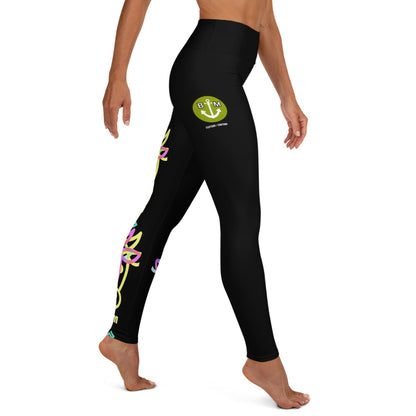 BRIXHAM BM Cowtown Yoga Leggings black with left leg design and logo right hip