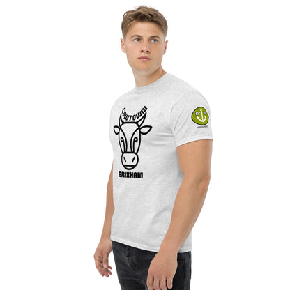 BRIXHAM BM Cowtown Men's classic tee front and left with logo ash 