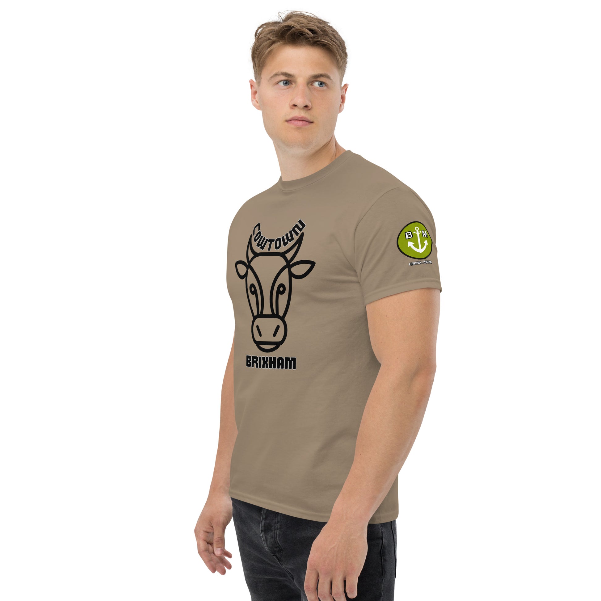 BRIXHAM BM Cowtown Men's classic tee front and left with logo savana