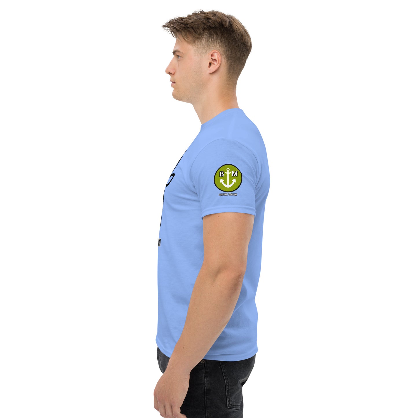 BRIXHAM BM Cowtown Men's classic tee left with logo carolina blue