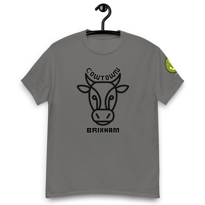 BRIXHAM BM Cowtown Men's classic tee front with logo on left sleeve charcoal