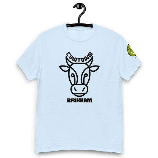 BRIXHAM BM Cowtown Men's classic tee front with logo on left sleeve light blue
