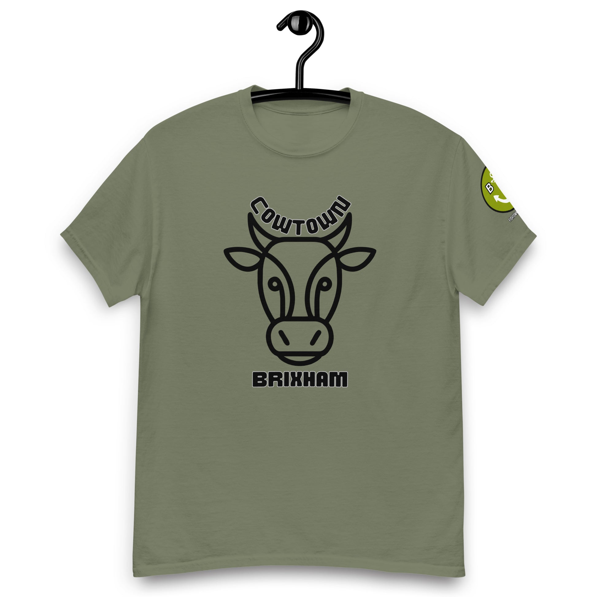 BRIXHAM BM Cowtown Men's classic tee front with logo on left sleeve military green