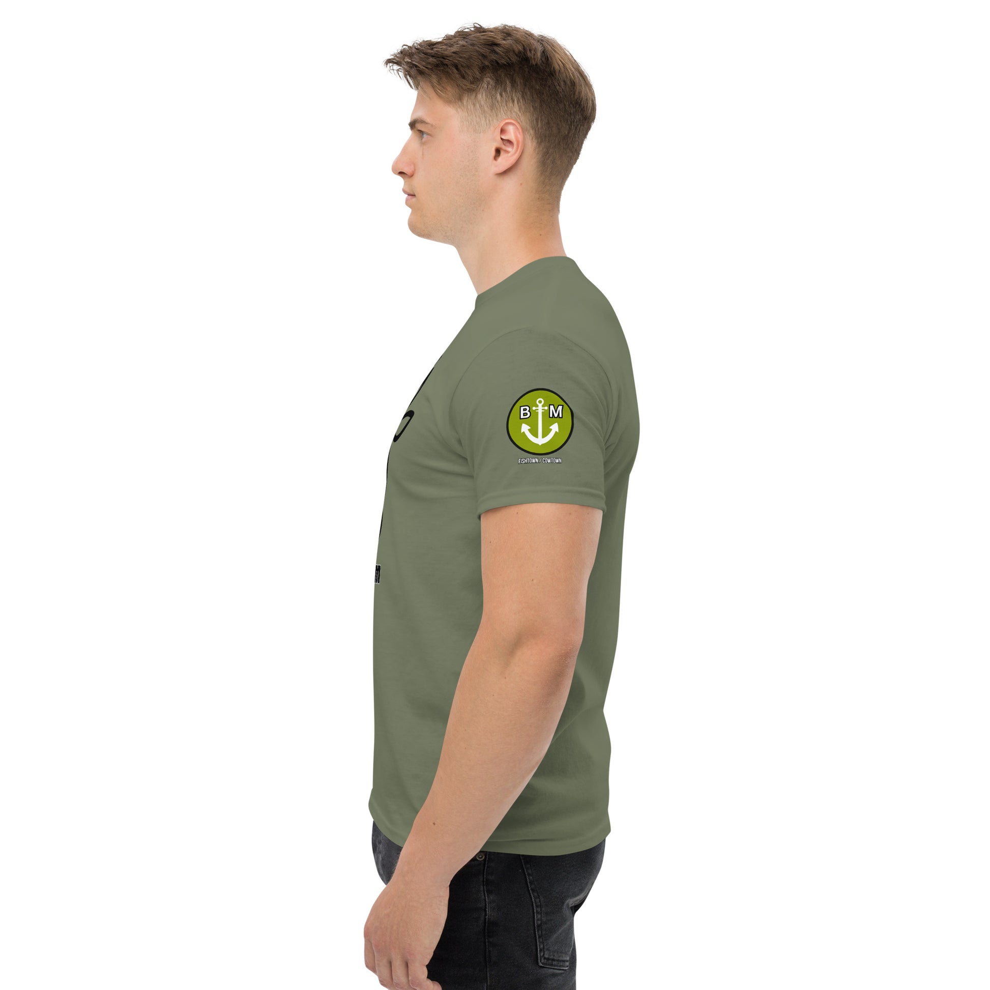 BRIXHAM BM Cowtown Men's classic tee left with logo military green