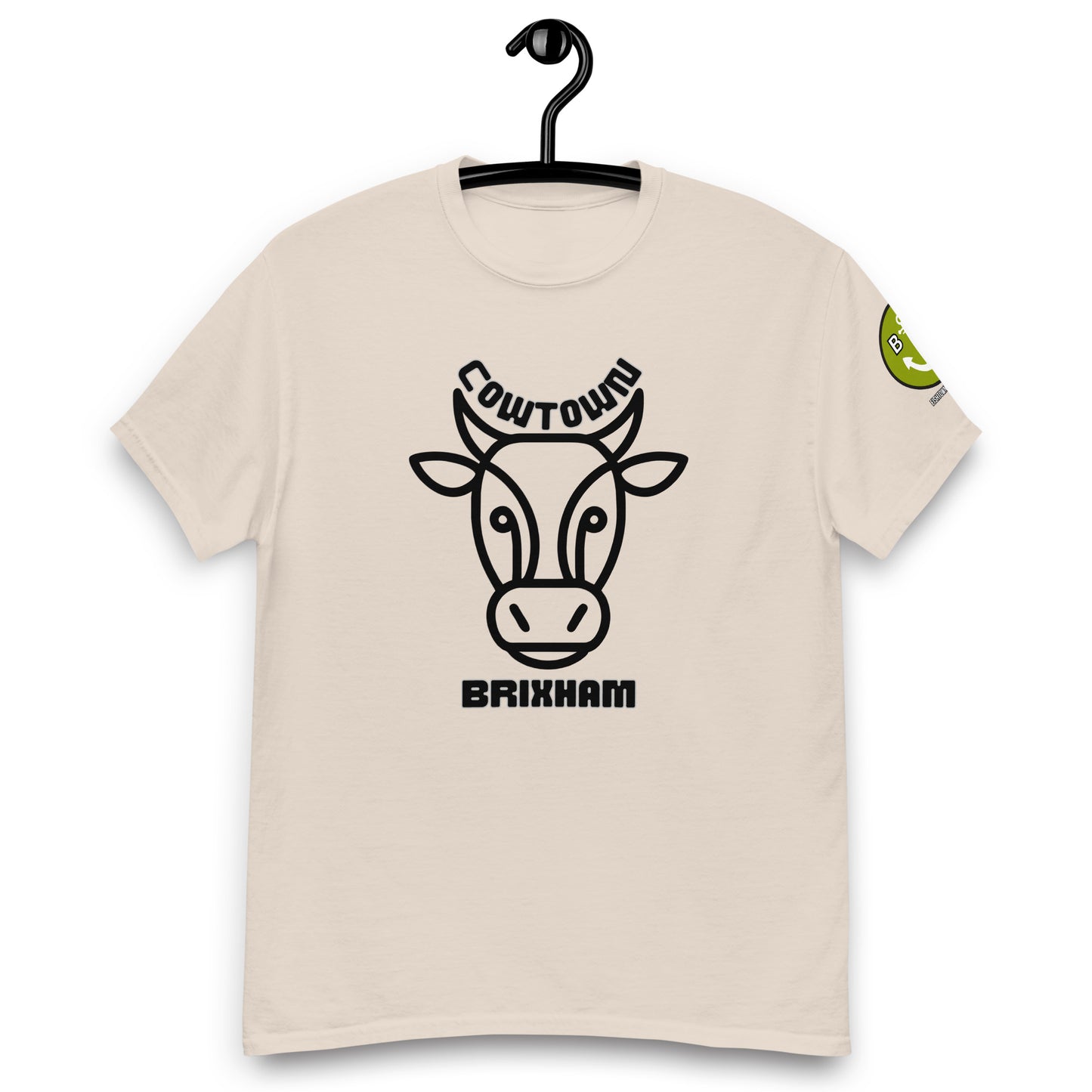 BRIXHAM BM Cowtown Men's classic tee front with logo on left sleeve natural