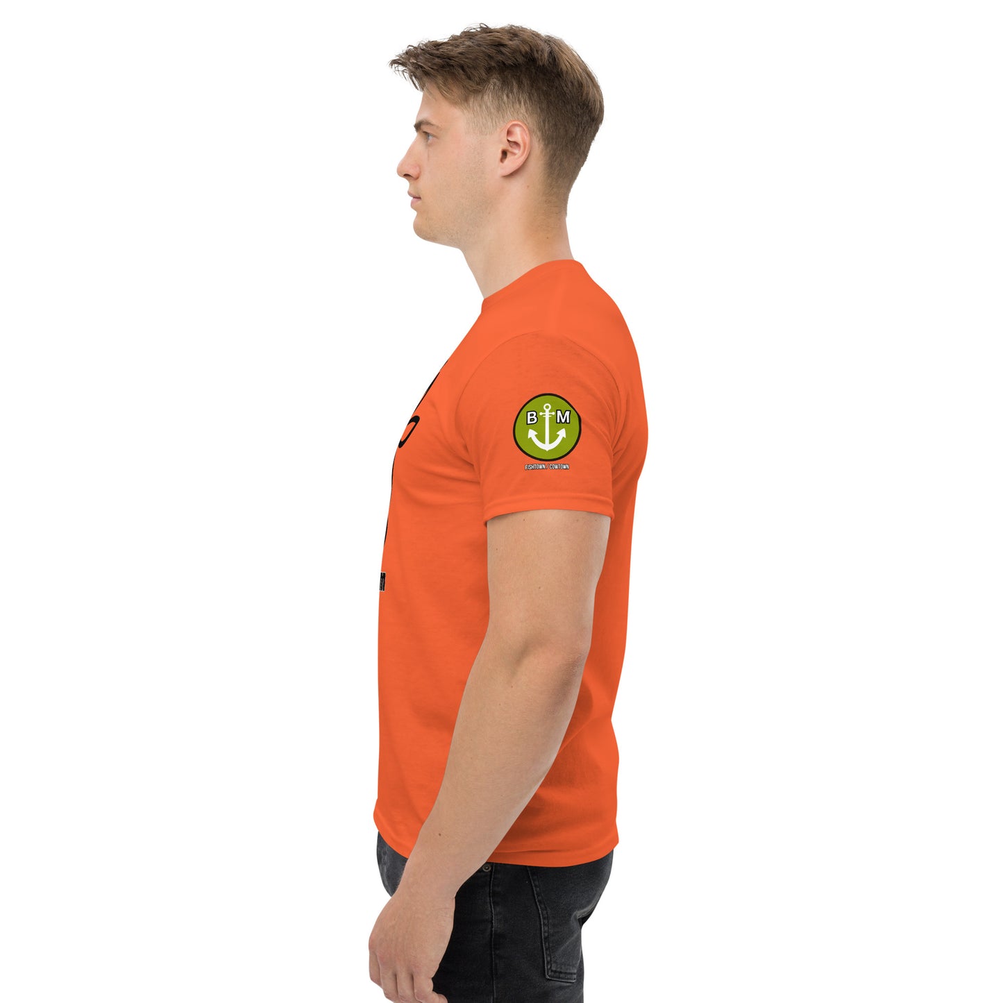 BRIXHAM BM Cowtown Men's classic tee left with logo orange