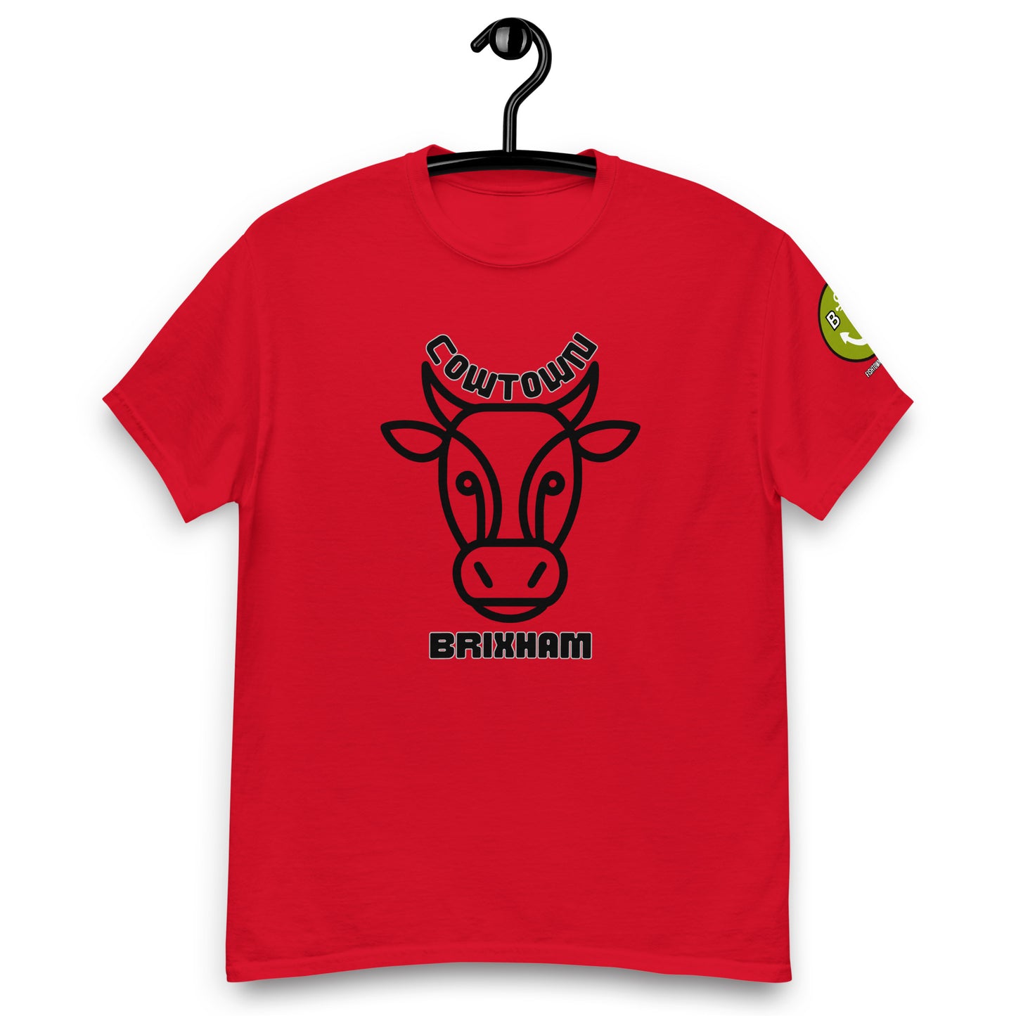 BRIXHAM BM Cowtown Men's classic tee front with logo on left sleeve red
