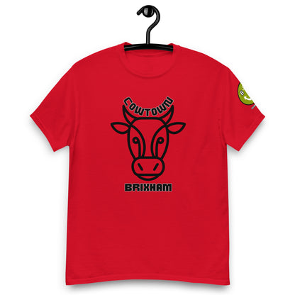 BRIXHAM BM Cowtown Men's classic tee front with logo on left sleeve red