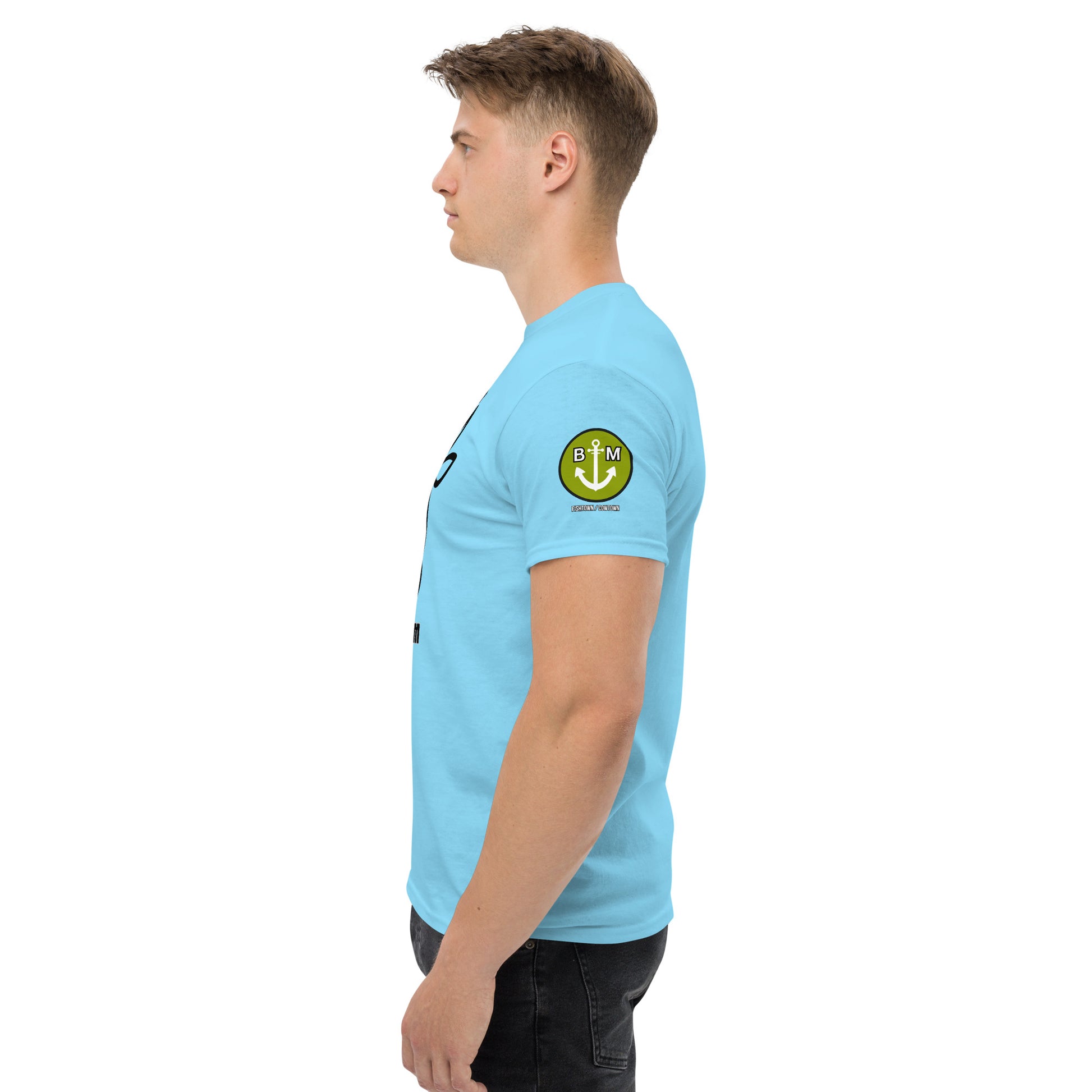 BRIXHAM BM Cowtown Men's classic tee left with logo sky blue