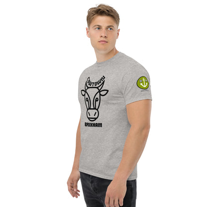 BRIXHAM BM Cowtown Men's classic tee front and left with logo sport grey