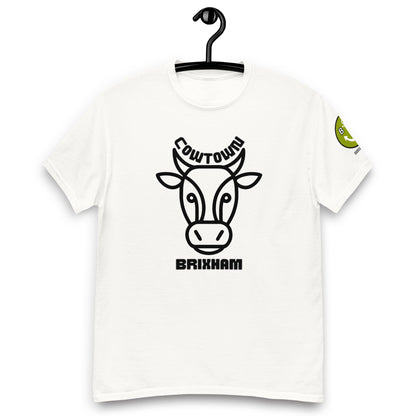 BRIXHAM BM Cowtown Men's classic tee front with logo on left sleeve white