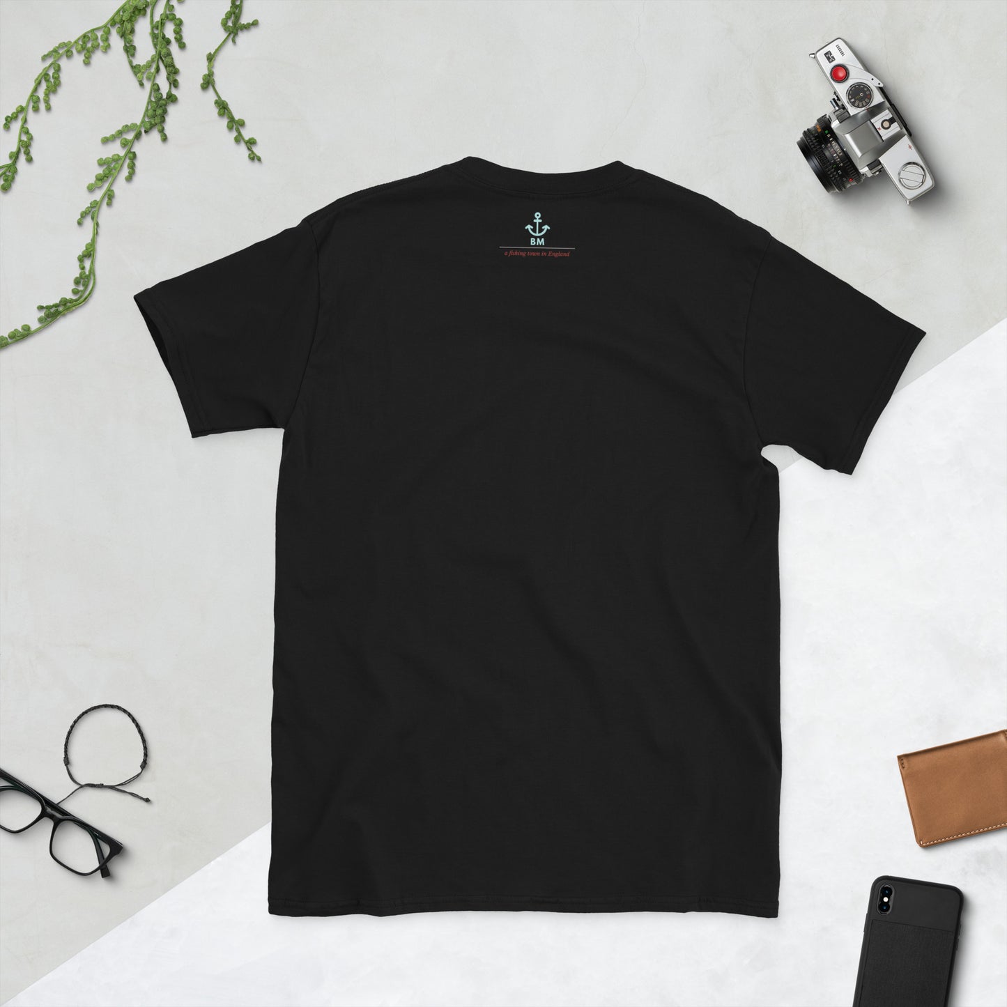 BRIXHAM BM Hook Short-Sleeve Unisex T-Shirt back black with logo