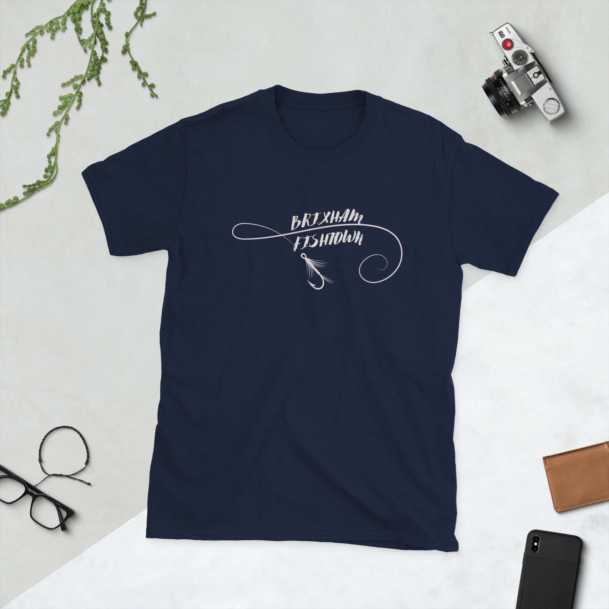 BRIXHAM BM Hook Short-Sleeve Unisex T-Shirt front navy