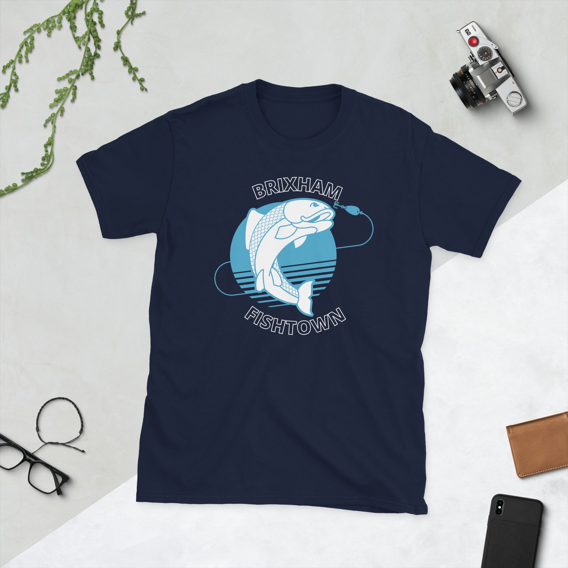 BRIXHAM BM Fishtown Short-Sleeve Unisex T-Shirt front navy