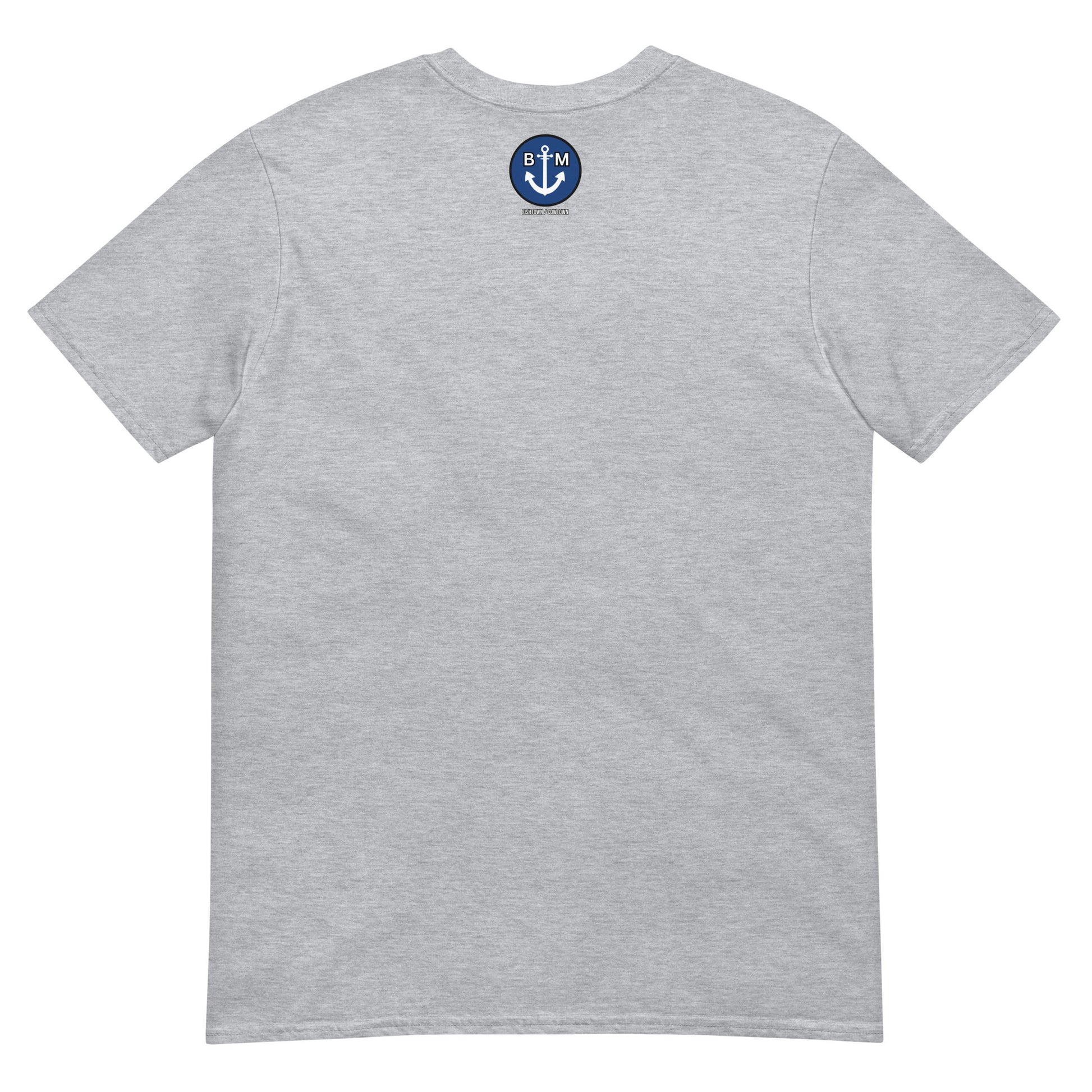 BRIXHAM BM Angler Short-Sleeve Unisex T-Shirt grey back with logo