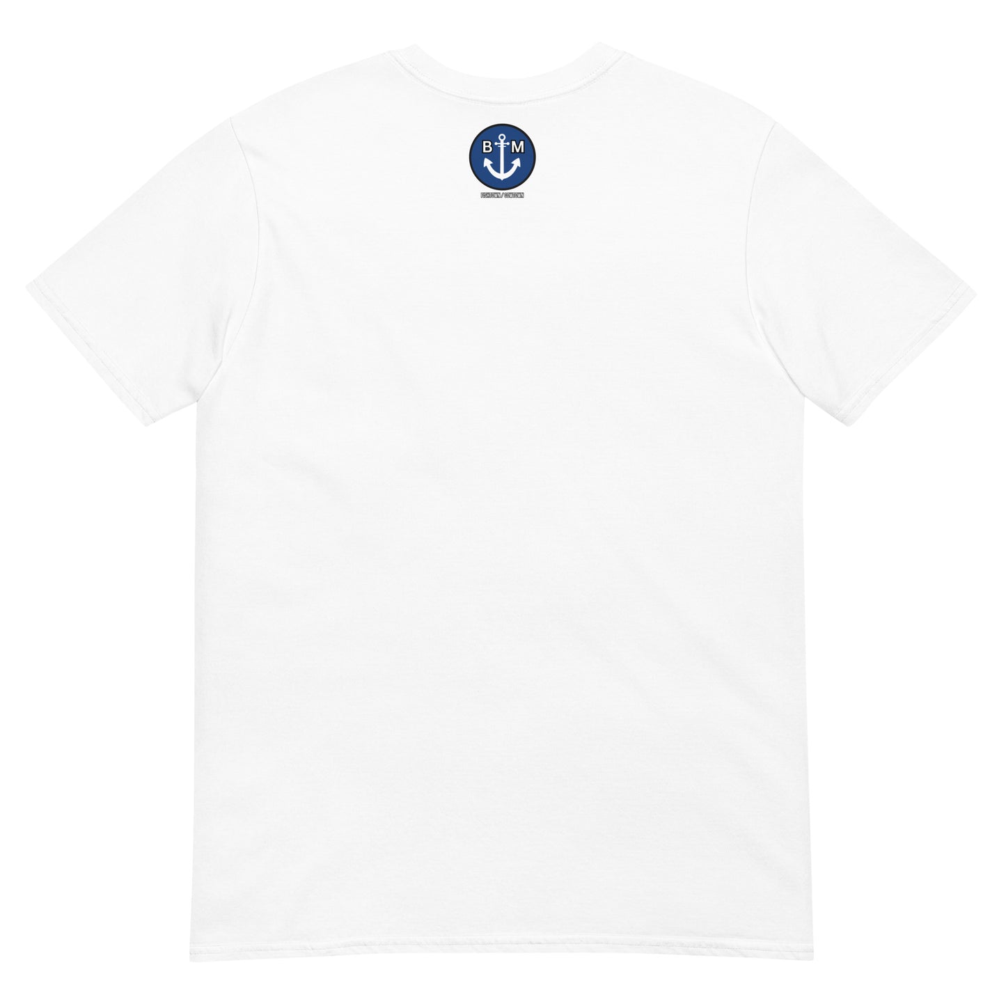 BRIXHAM BM Trawler Short-Sleeve Unisex T-Shirt back with BM logo white