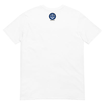 BRIXHAM BM Trawler Short-Sleeve Unisex T-Shirt back with BM logo white