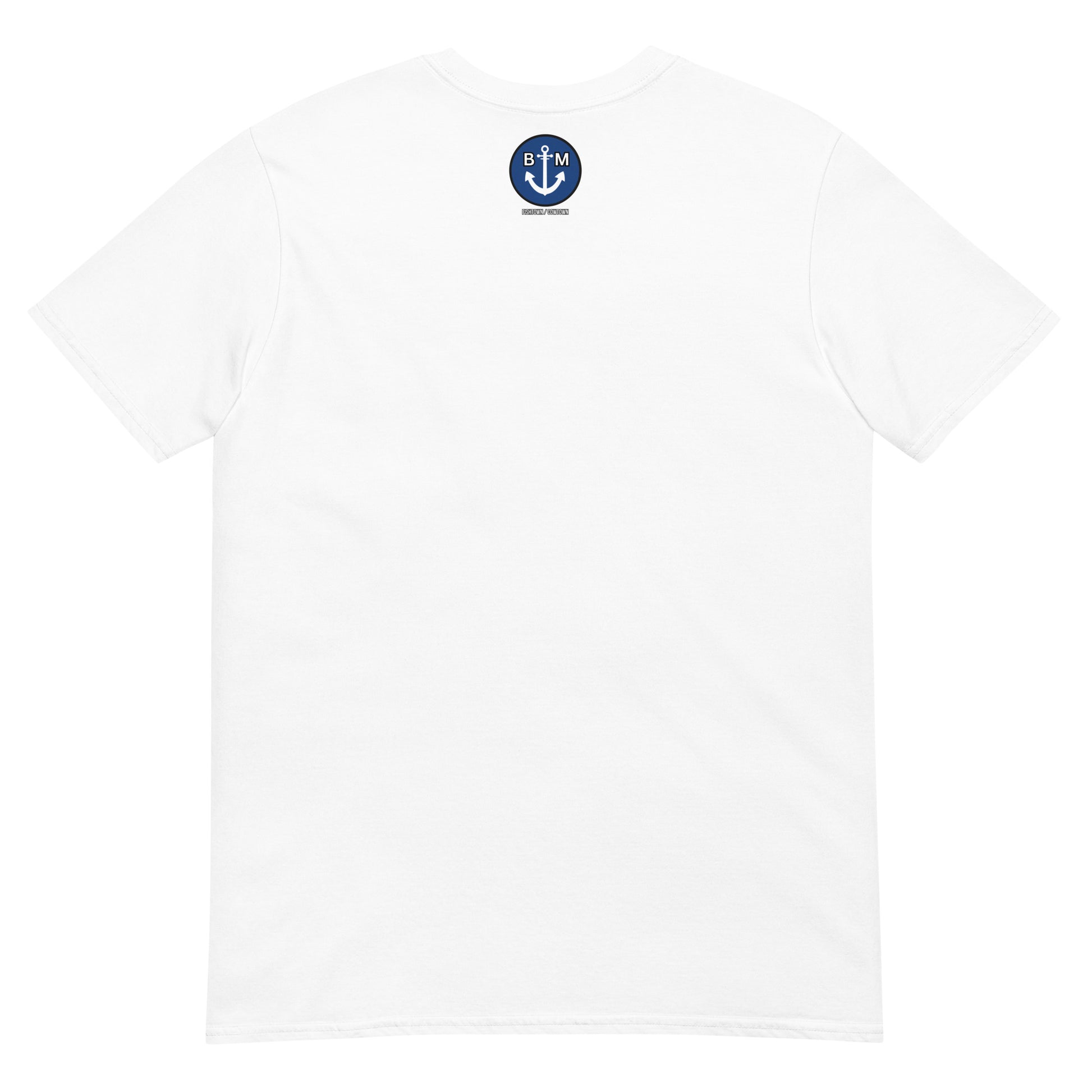 BRIXHAM BM Angler Short-Sleeve Unisex T-Shirt white back with logo