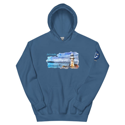 BRIXHAM BM Lighthouse Unisex Hoodie front blue