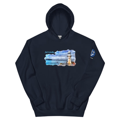 BRIXHAM BM Lighthouse Unisex Hoodie front navy