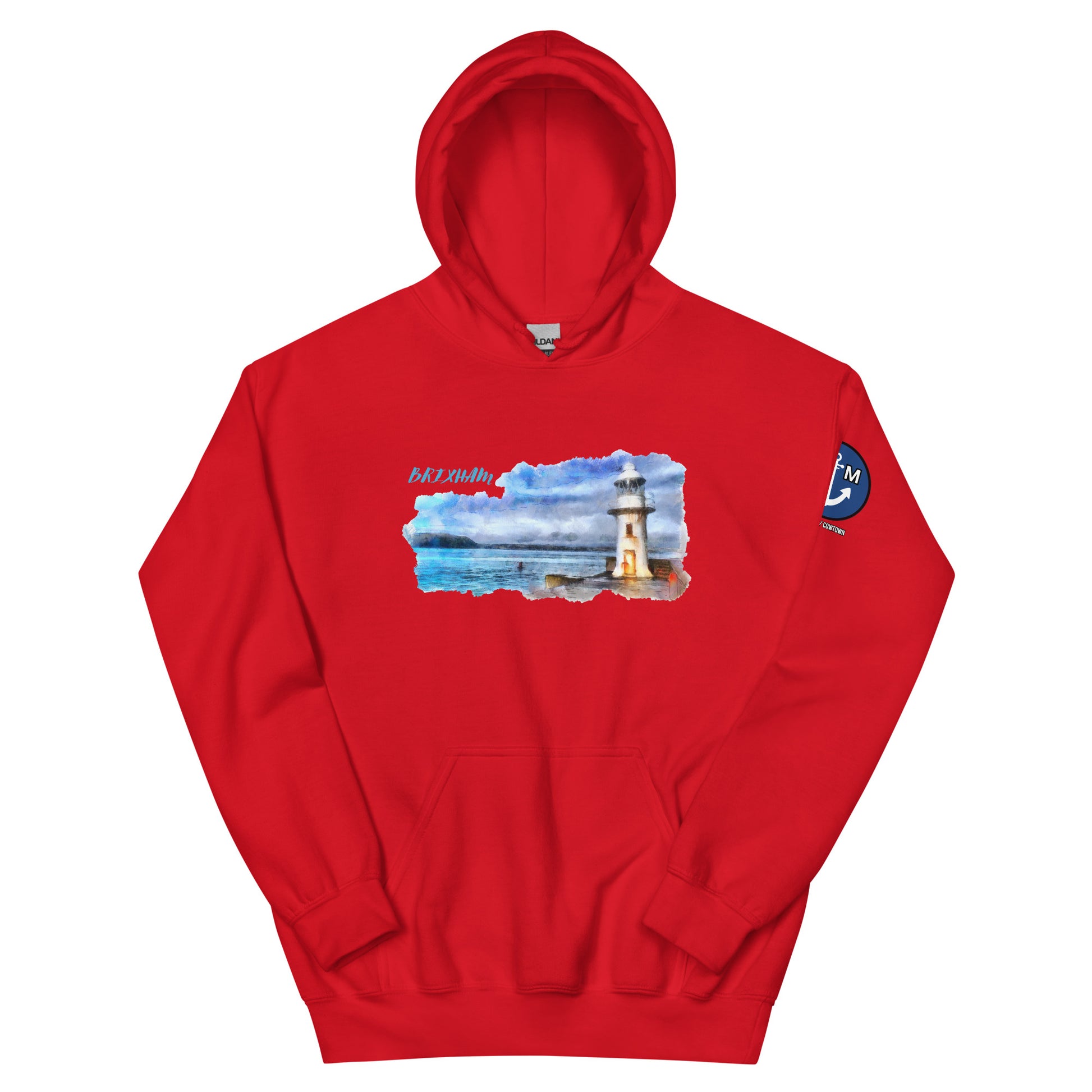 BRIXHAM BM Lighthouse Unisex Hoodie front red