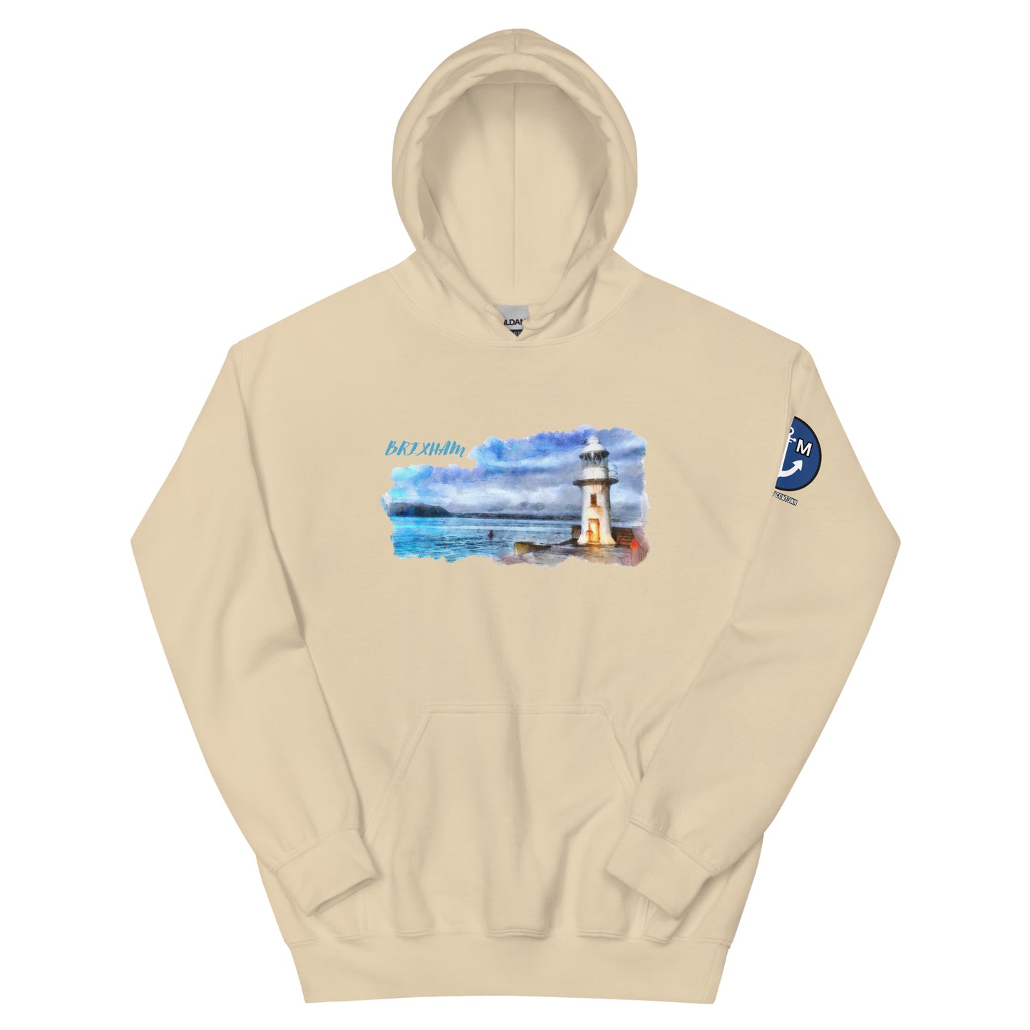 BRIXHAM BM Lighthouse Unisex Hoodie front natural