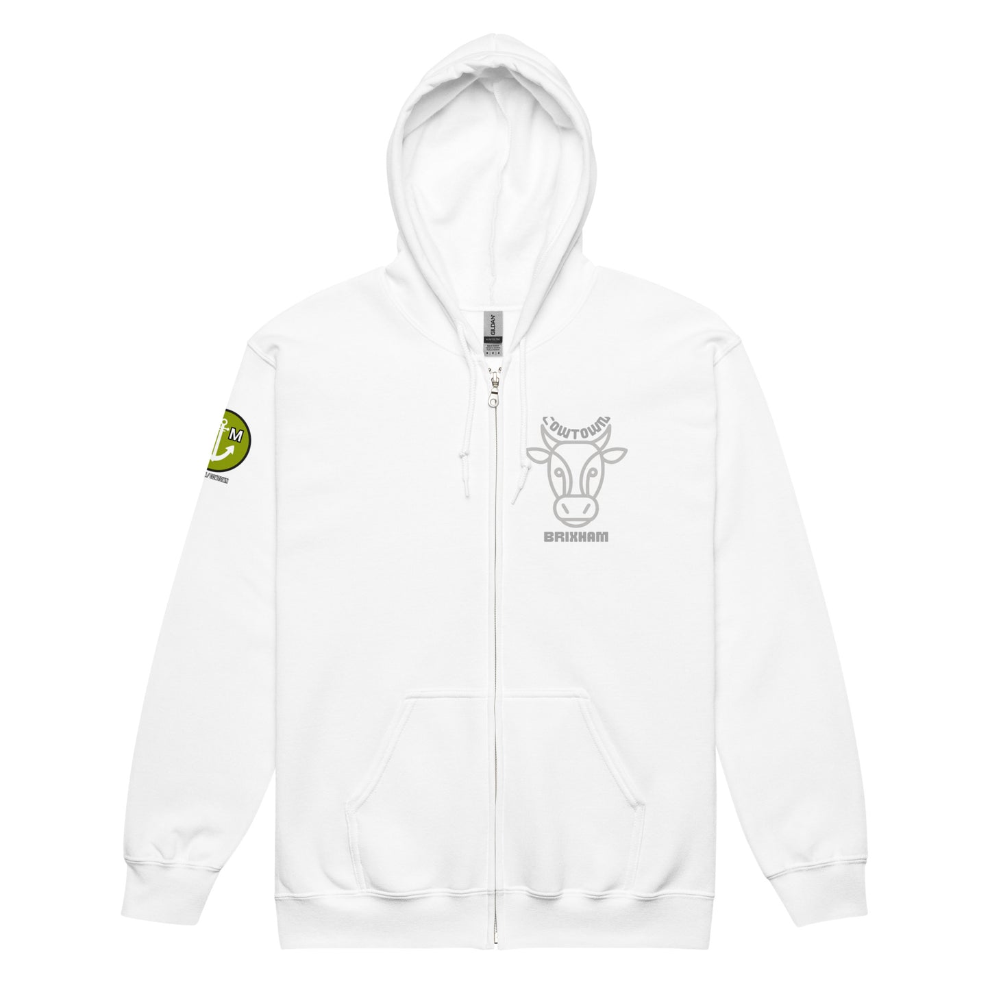 BRIXHAM BM Cowtown Unisex heavy blend zip hoodie front white