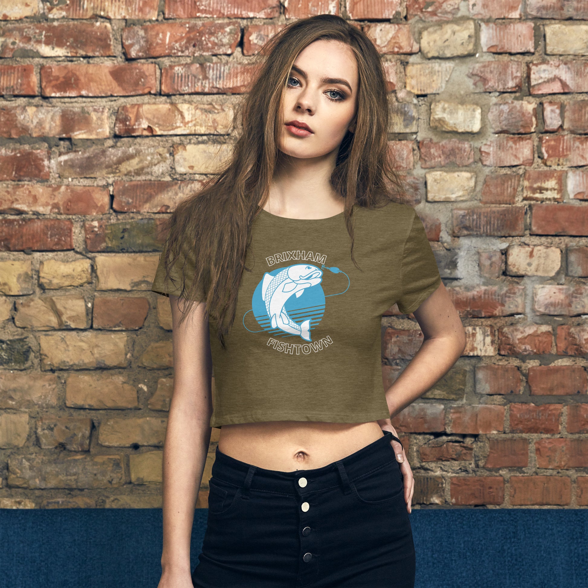 BRIXHAM BM fishtown Women’s Crop Tee front olive green