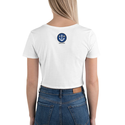 BRIXHAM BM Trawler Women’s Crop Tee back white with BM logo